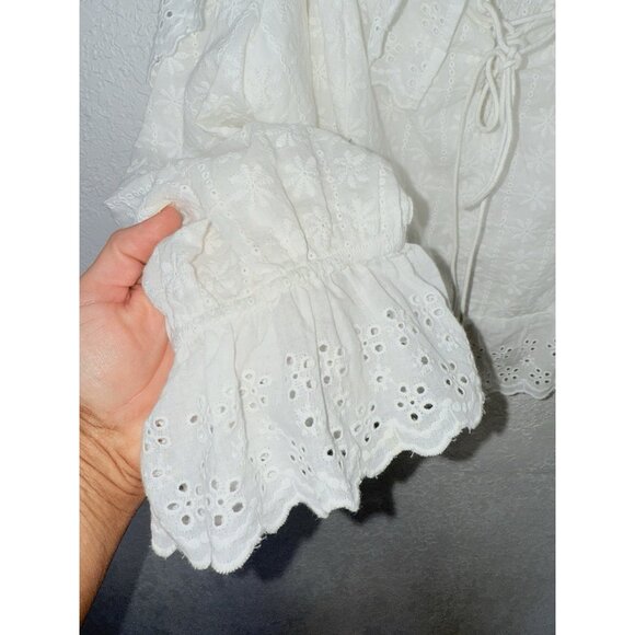 Cider White Off Shoulder Top Ruffles Puff Sleeves Eyelet Lace Embroidery 3X K - Picture 4 of 8